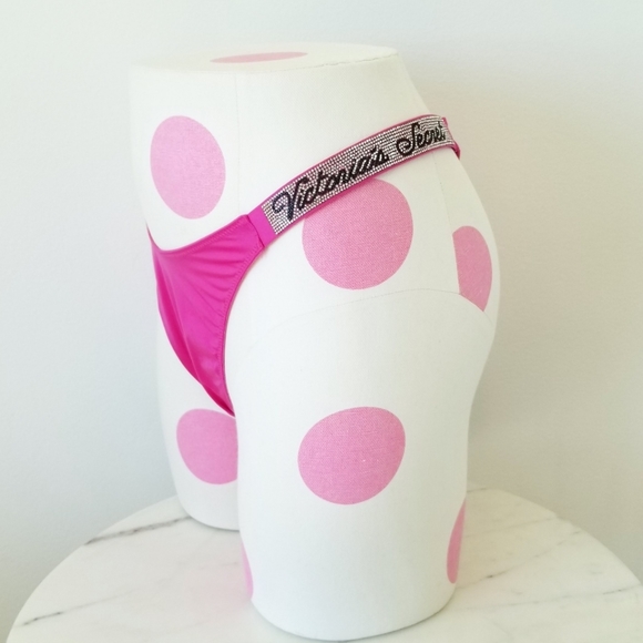 Victoria's Secret Very Sexy Rhinestone Crystal Shine Strap PINK Thong Panty NWT - Picture 3 of 12